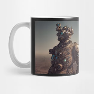 Steampunk style robot in post apocalyptic wasteland Mug